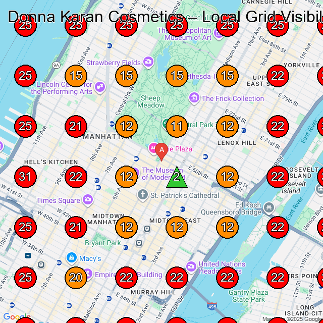 Donna Karan Cosmetics GeoGrid visibility map for Perfume Store in New York